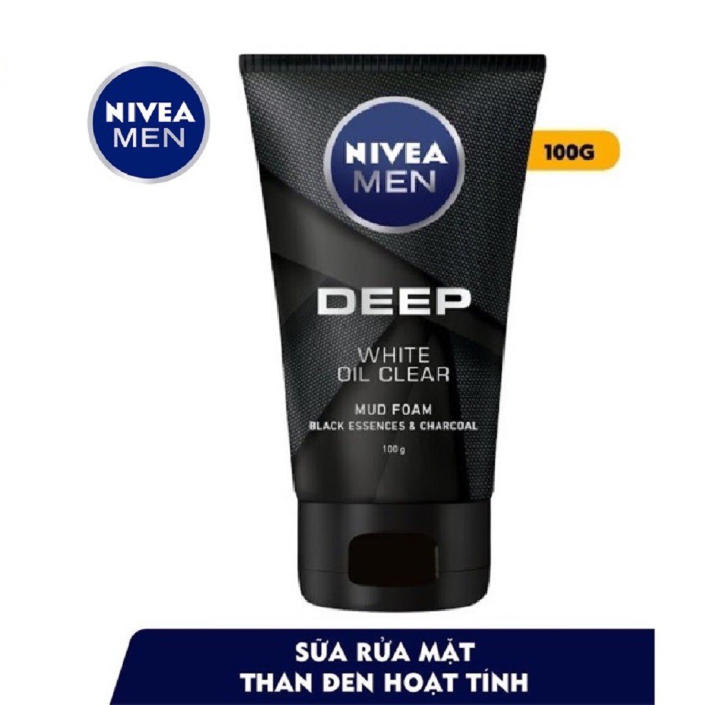 Sữa Rửa Mặt Giúp Sáng Da Từ Than Đen Nivea Men Deep White Oil Clear 100g - 84415