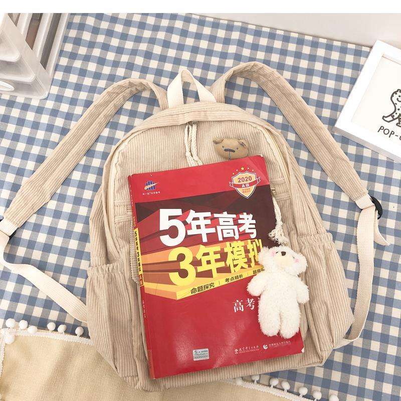Schoolbag female Korean version ulzzang high school student corduroy corduroy backpack cute backpack
