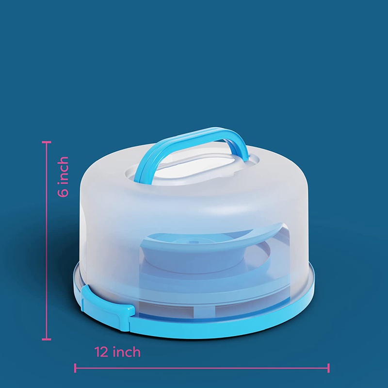 Hộp Đựng Bánh Cupcake Có Nắp Và Tay Cầm + Đĩa Đứng Hình Tròn 10inch Màu Xanh Dương