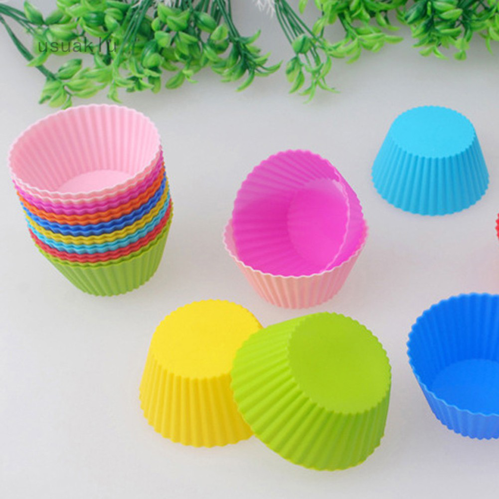 12pcs 8 Colors Silicone Muffin Cup Cake Mold