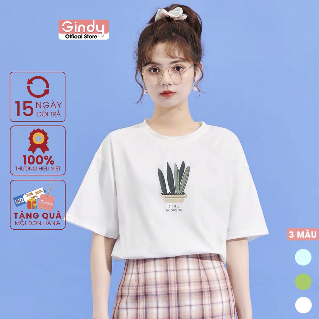 Áo thun phông nữ GINDY lỡ cổ tròn dáng suông phong cách năng động A20021