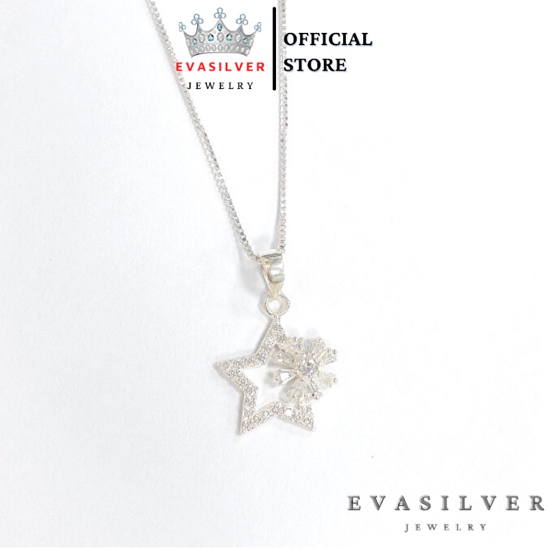 Dây chuyền bạc nữ mặt ngôi sao đính hoa đá, vòng cổ chất liệu bạc ta sang trọng nữ tính