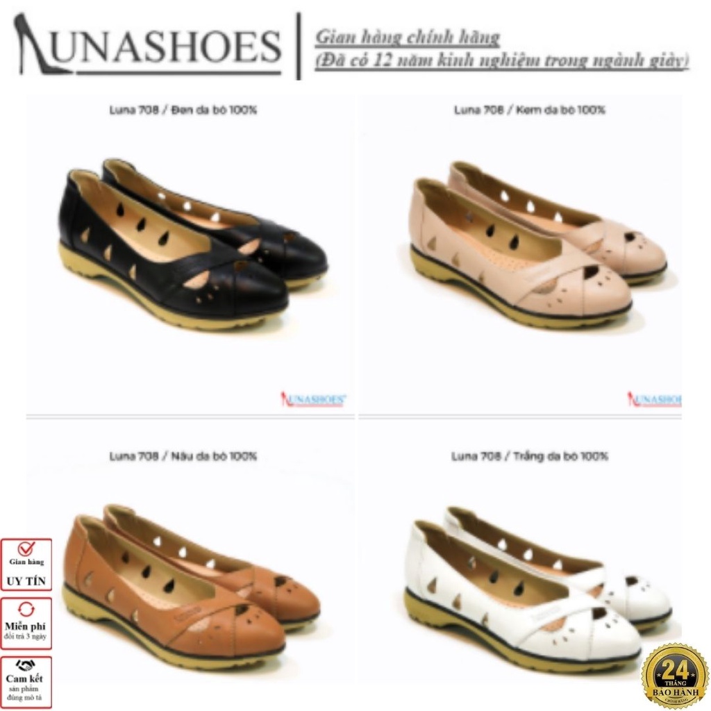 Giày slip on nữ LUNASHOES 42305 da thật 100% mũi tròn đục lỗ siêu thoáng đế cao 2p bảo hành 2 năm êm chẫn dễ phối đồ