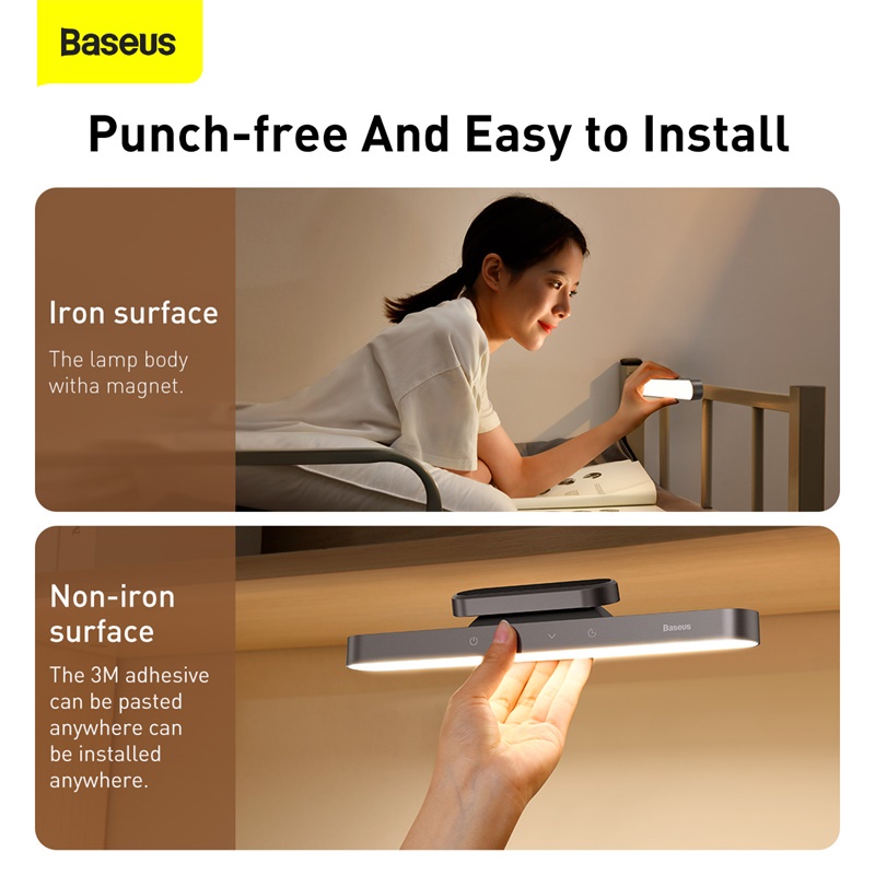 Đèn LED từ tính Baseus Magnetic Stepless 5W, độ sáng 4000K pin 1800mAh cho thời gian sử dụng 24 tiếng liên tục
