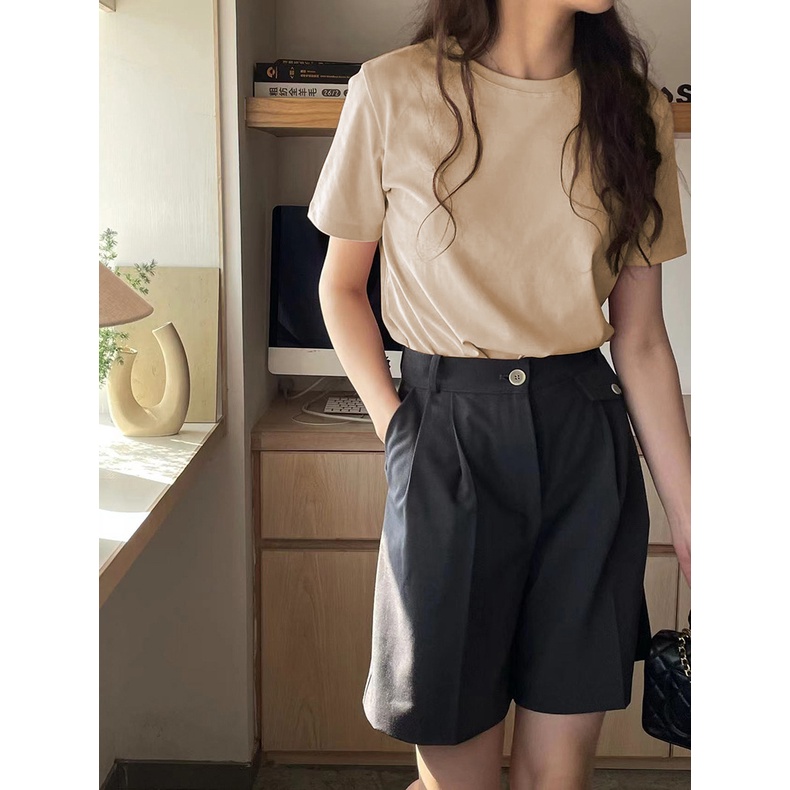 Áo thun nữ phom rộng LENOGI áo thun trơn cổ tròn basic 100% cotton cao cấp