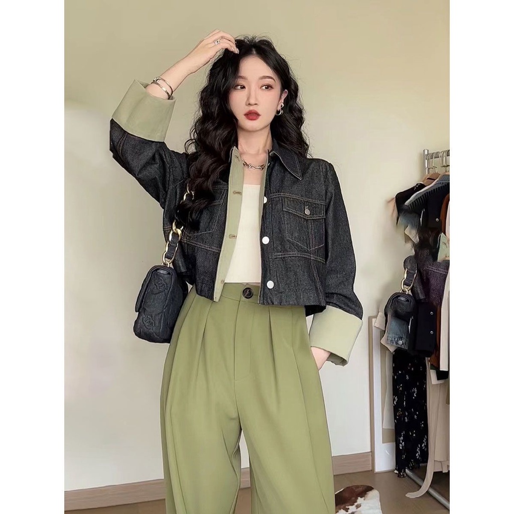 Áo Khoác Denim Tay Cánh Dơi Màu Đen Xám Thời Trang Mùa Thu 2022 Cho Nữ