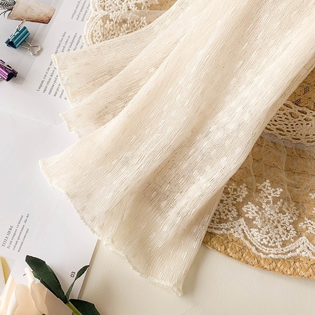 Áo Lưới Tay Dài Loe Phối Ren Họa Tiết Chấm Bi Dành Cho Nữ