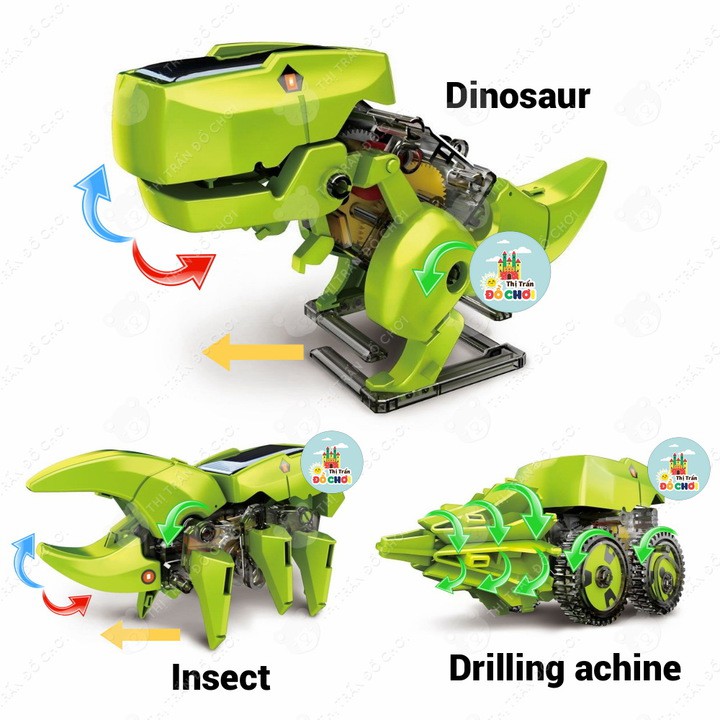 Đồ chơi lắp ráp khủng long chạy bằng năng lượng mặt trời cho bé mẫu ráp được khủng long, xe đào đất, con bọ 2125A