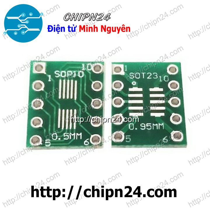 [2 CÁI] Đế chuyển SOT23 SOP10 sang DIP10 (PCB chuyển, Mạch chuyển)