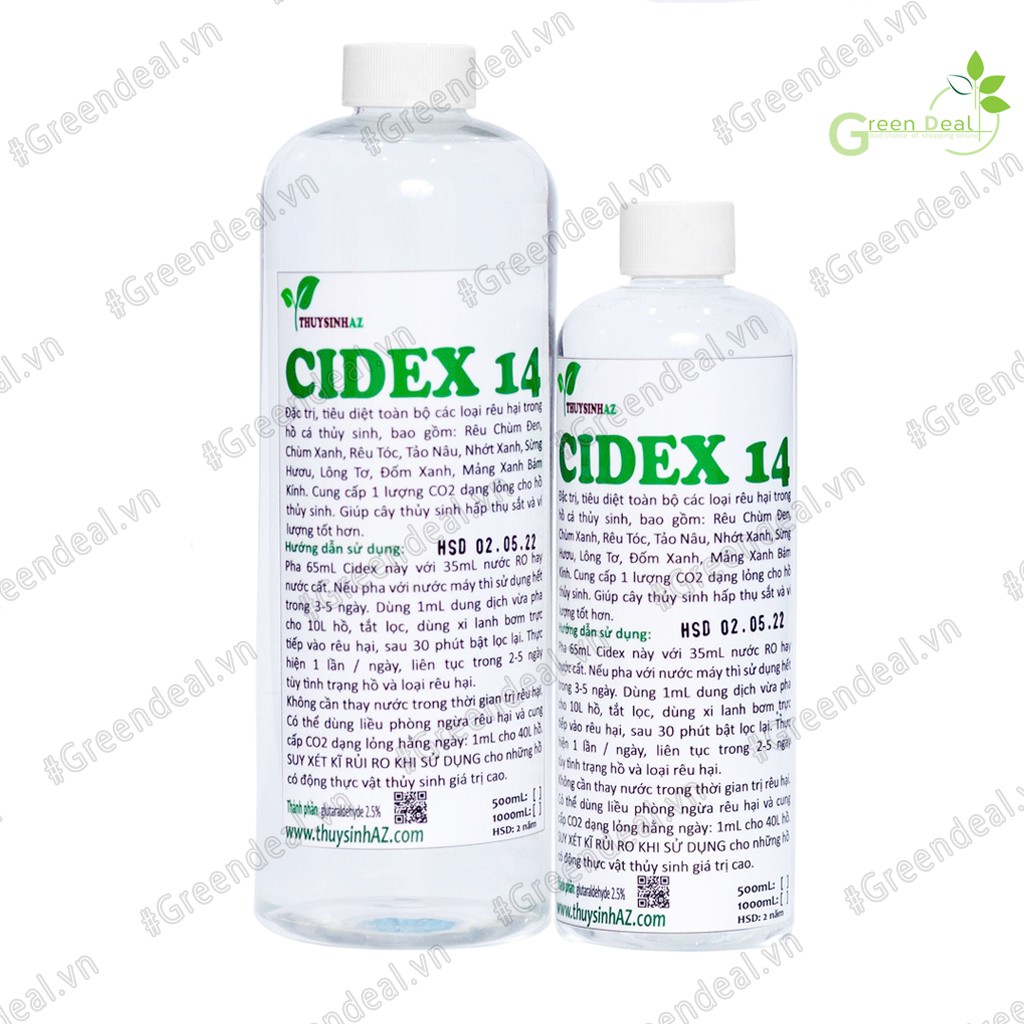 THUYSINHAZ - Cidex 14 (Chai 500 ml) | Diệt rêu tảo hại trong hồ cá của Thủy sinh AZ