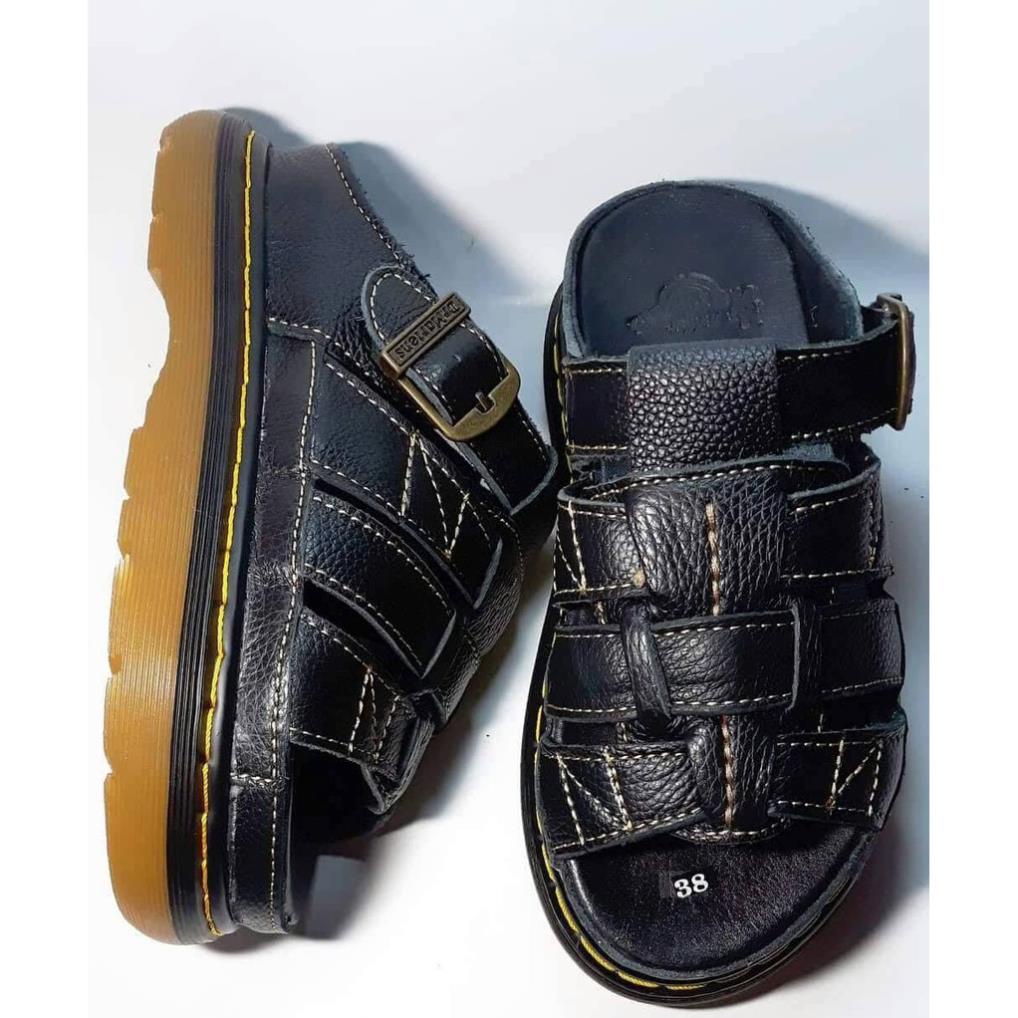 Dép da cao cấp - Dép da bò thật - Dép Nam quai ngang Doctor Dr.Martens da bò cao cấp hàng VNSX - Đế Lót Da Bò - Mã D2 .
