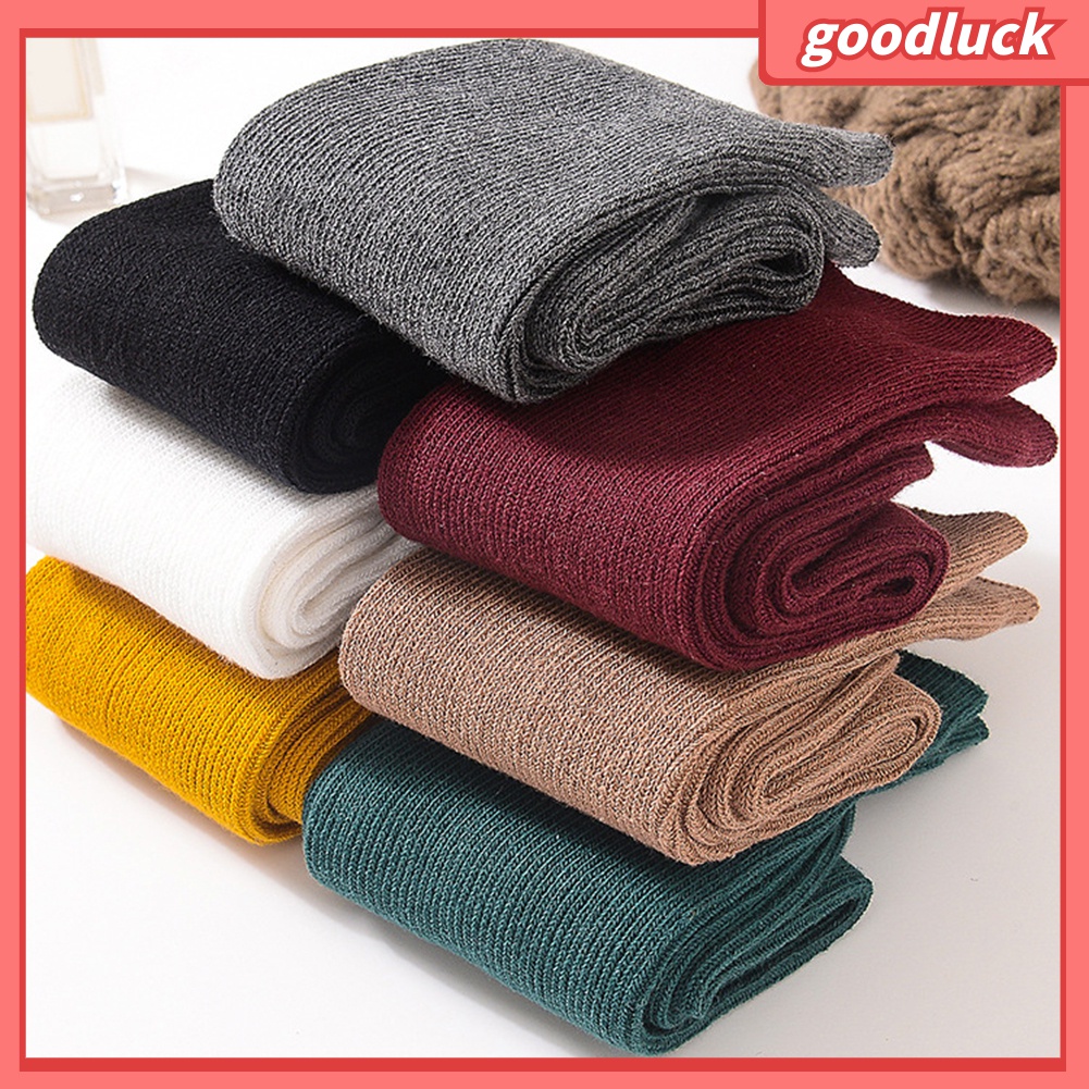 [GOLUK] Vớ Cotton Ống Lửng Co Giãn Thoáng Khí Màu Trơn Thời Trang Thu Đông