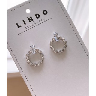 Khuyên tai/Bông tai nữ bạch kim tròn đính đá LINDO