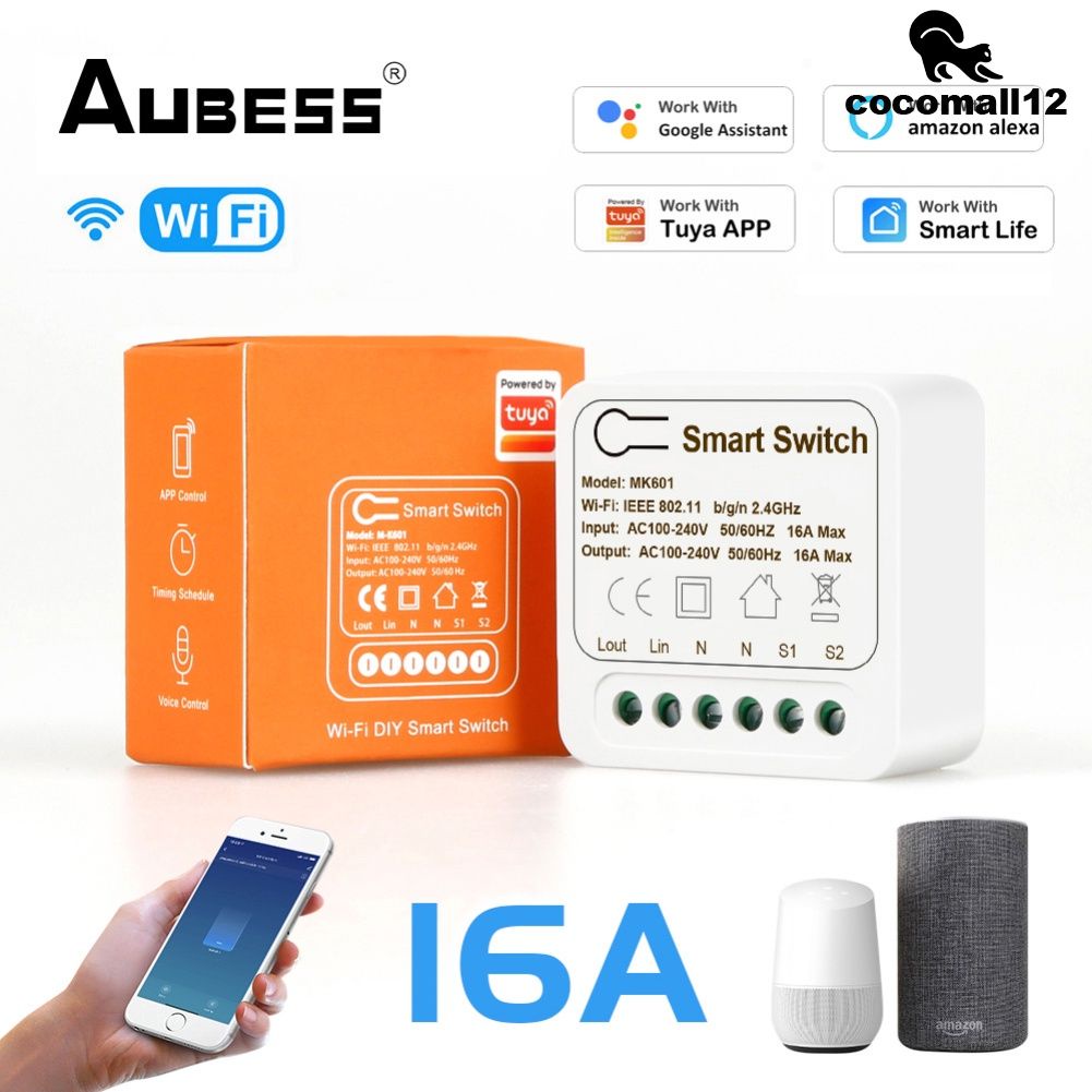 Công tắc thông minh mini 16A điều khiển bằng giọng nói 2 chiều hỗ trợ ứng dụng Google tiện lợi