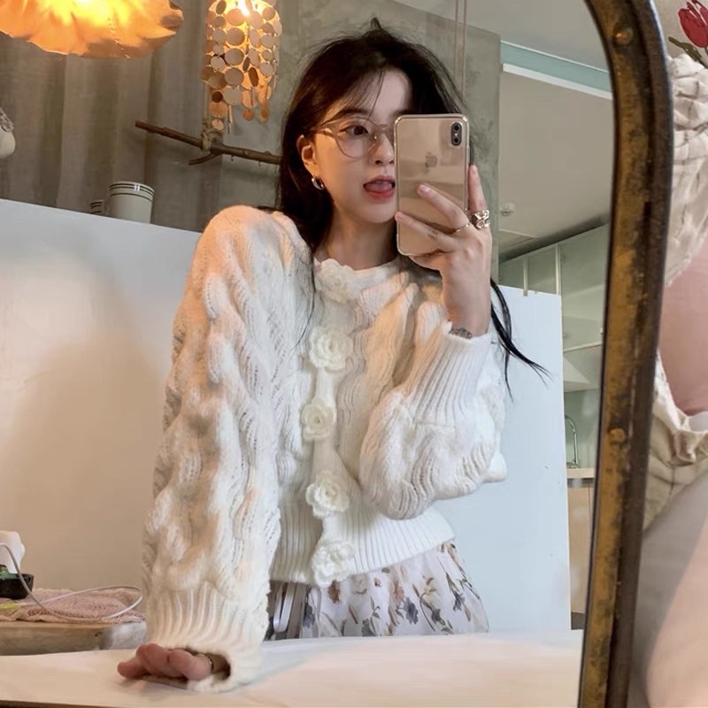 (ORDER TAOBAO) Áo len dây thừng kết hoa trắng/đỏ/xanh kèm feedback thật