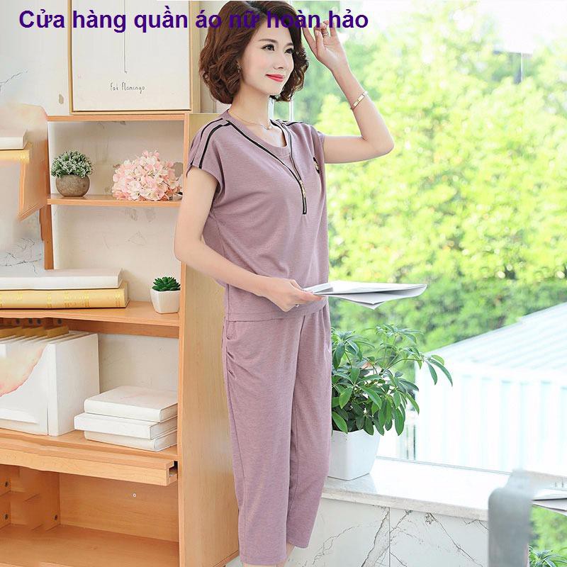 bộ đồ nữBộ đồ mùa hè của bà mẹ 40-50 tuổi phụ nữ trung niên Áo phông ngắn tay hàng đầu quần