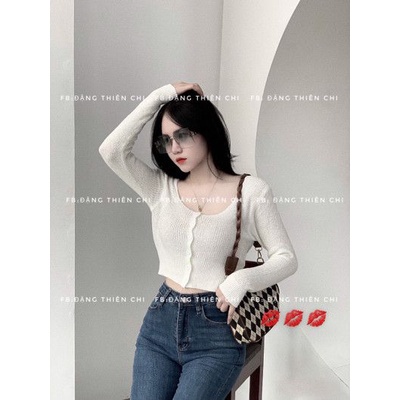 Áo cổ vuông croptop dài tay montoghi QC khuy