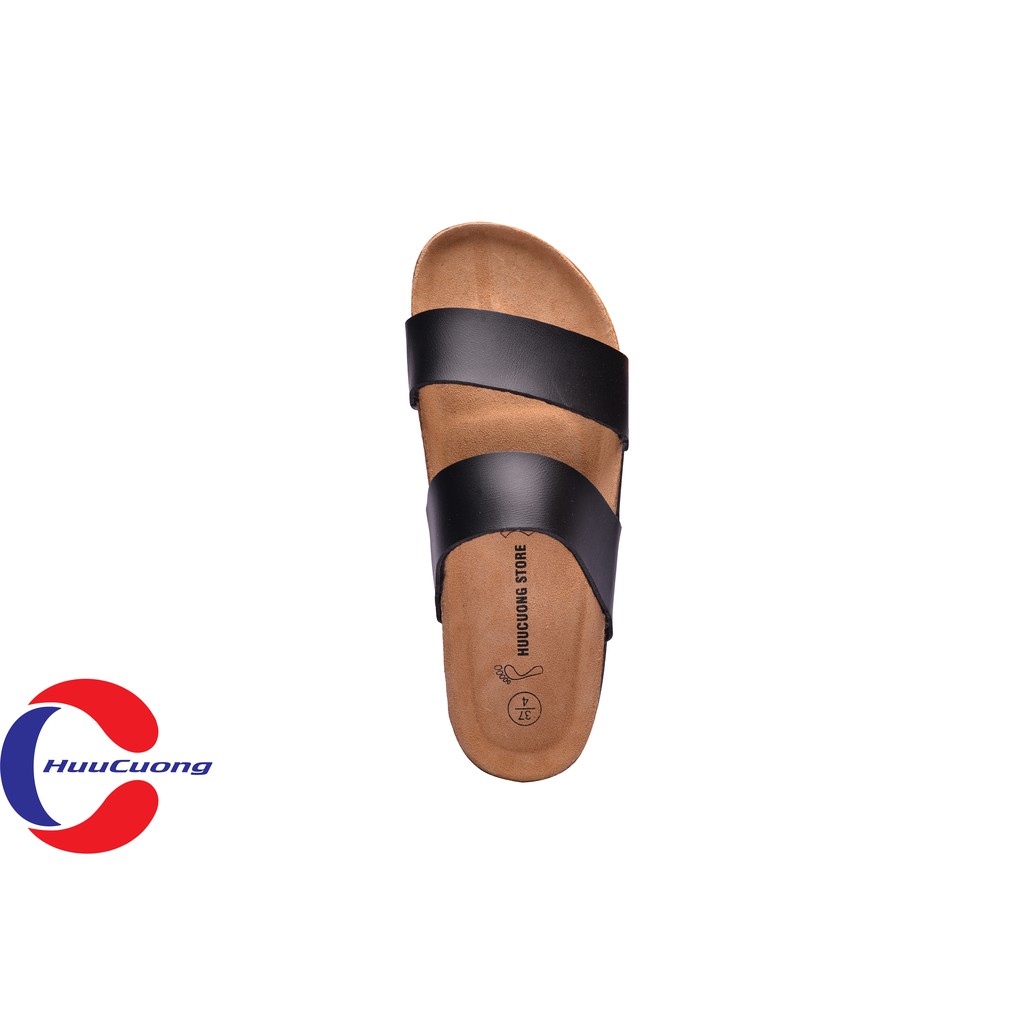 Dép sandal 2 quai da pu đen đế trấu | BigBuy360 - bigbuy360.vn