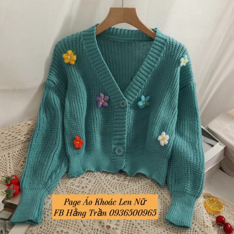 áo khoác len cardigan cổ tim kết hoa dáng lửng.