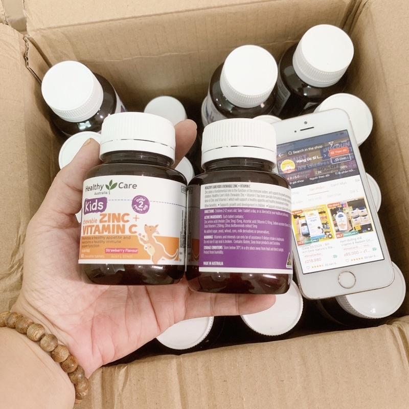 Viên nhai tăng cường sức đề kháng Kids zinc + Vitaminc Healthy Care 60v