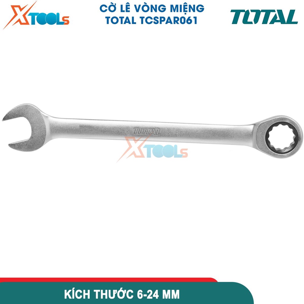 Cờ lê vòng miệng 2 chiều từ động TOTAL, kích thước 6mm, 18mm, 21mm, 22mm, 24mm, chất liệu Cr-V mạ crom-CHÍNH HÃNG-XTOOLS
