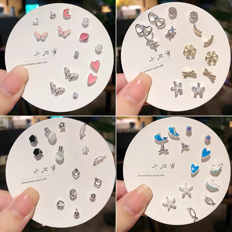 Set Bông Tai Mạ Bạc 925 Kim Không Gây Dị Ứng Hình Ngủ / Làm Khuyên Tai Thời Trang Dễ Thương Cho Nữ