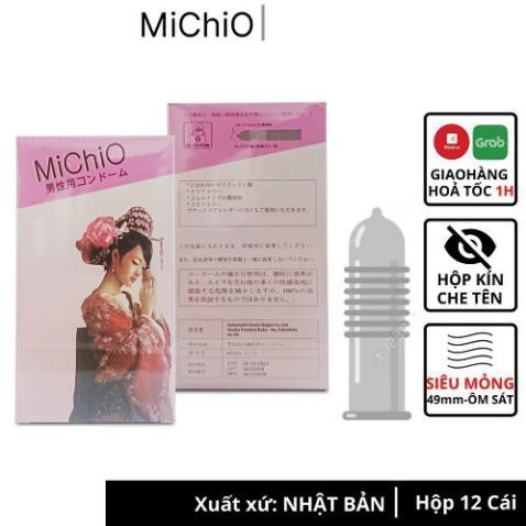 BAO CAO SU MICHIO [GIÁ SỐC]  [ HÀNG NHẬT BẢN CHÍNH HÃNG ] HỘP 12 CÁI - BAO CAO SU GÂN SIÊU MỎNG TẠO CẢM GIÁC CHÂN THỰC