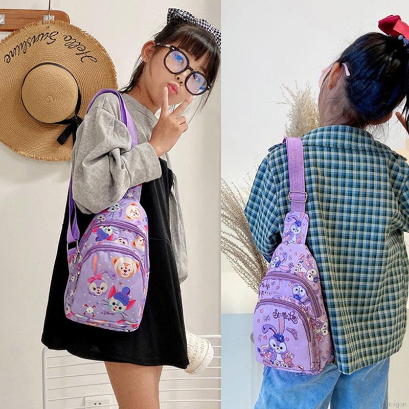 Túi đeo chéo ngực bằng vải canvas in hình thỏ dễ thương đa năng cho bé gái