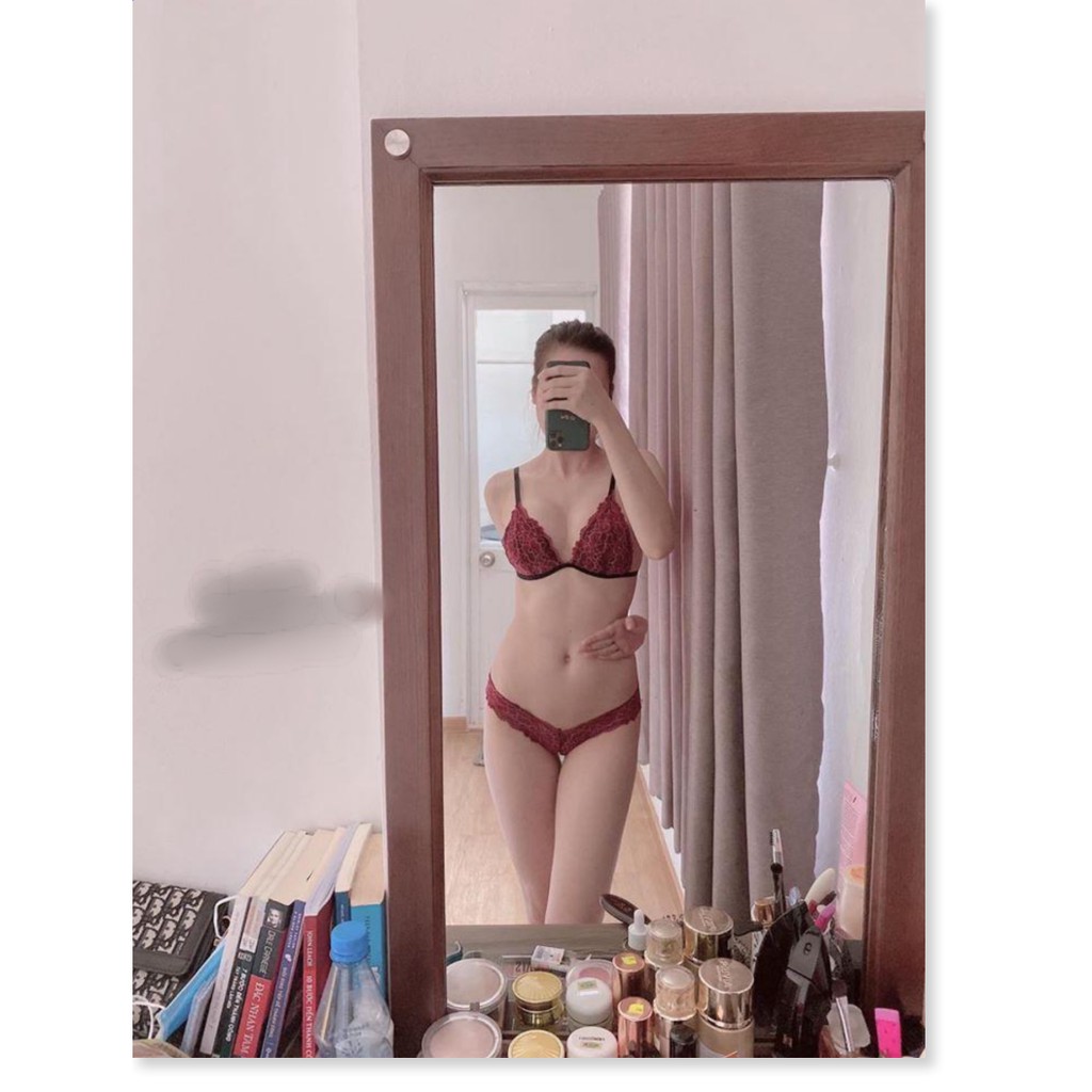 Đồ lót nữ sexy ren cao cấp màu đỏ hoa có mút mỏng, không gây bí bách