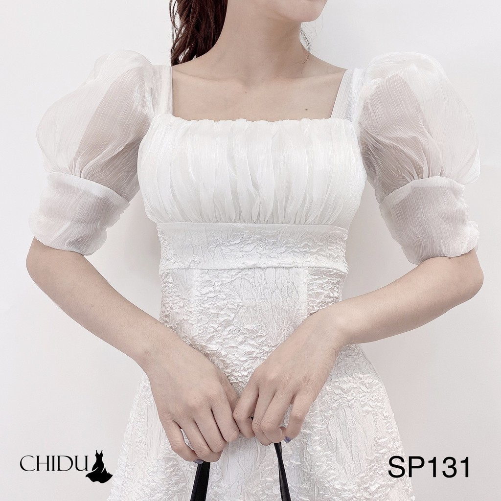 [Mã WARN60 hoàn 15% xu đơn 300k] CHIDU Váy công sở chun ngực tôn dáng, váy xoè gấm pha tơ tay bồng nữ tính SP131 | BigBuy360 - bigbuy360.vn