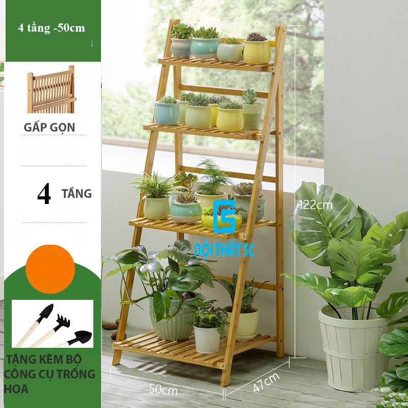 Kệ để chậu hoa, kệ trang trí ban công phòng khách 3 tầng, 5 tầng, 6 tầng gỗ thông Fiori phong cách Bắc Âu