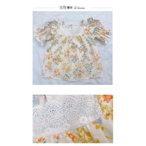 Áo Sơ Mi Cộc Tay Hoa Cổ Ren Bé Gái Phiên Bản Hàn Quốc Cực Xinh, Hàng Quảng Châu Cao Cấp Cho Bé 1 - 7 tuổi [Ảnh Thật]