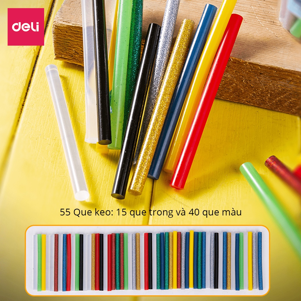 Hộp 55 cây keo nến Deli - Nhiều màu sắc lấp lánh, phù hợp làm đồ thủ công DIY, trang trí sản phẩm - DL390055B