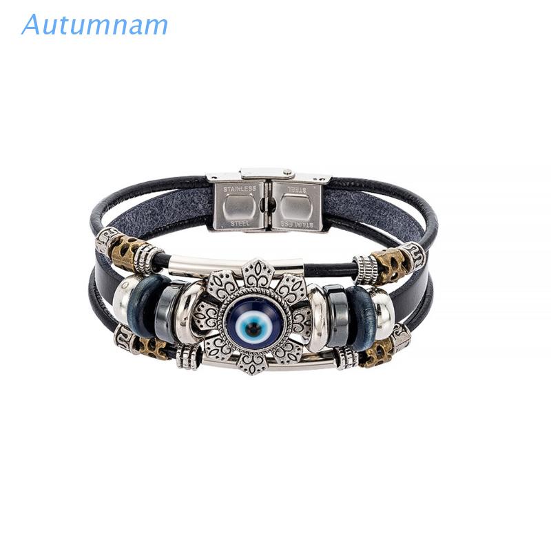 Vòng tay bằng da đính cườm gỗ phong cách thời trang cho nam và nữ