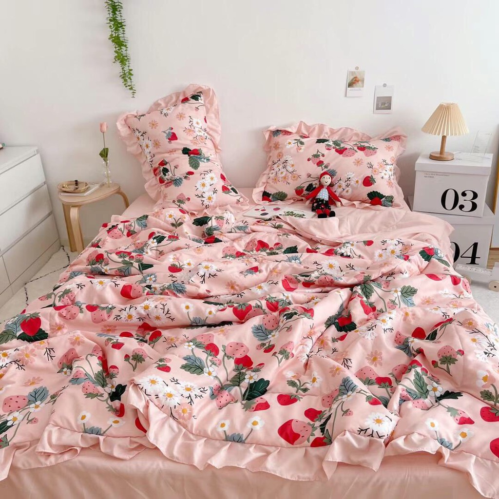 Bộ Chăn Ga Gối Cotton Đũi Bèo 4 Món Chăn Chần Hè Mẫu Mới Nhất 2021,Emmibedding,chăn ga gối-cotton poly/ga gối nệm