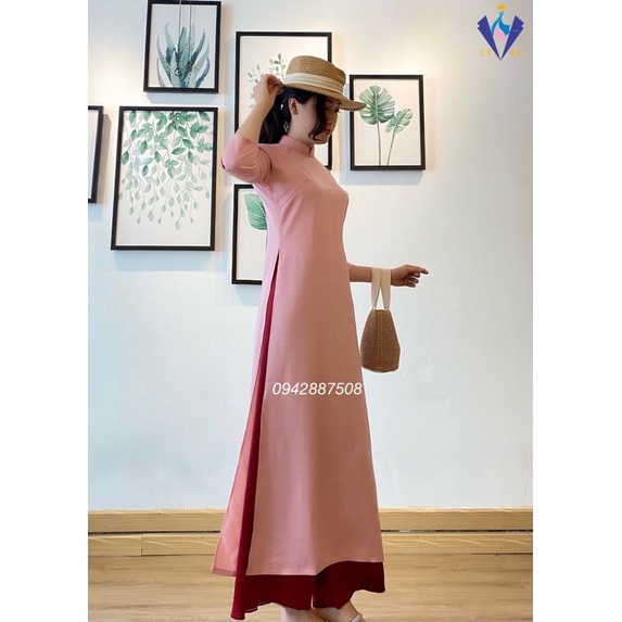 Áo dài suông màu hồng phấn đẹp, áo dài dáng xưa lụa mềm mịn mặc xinh