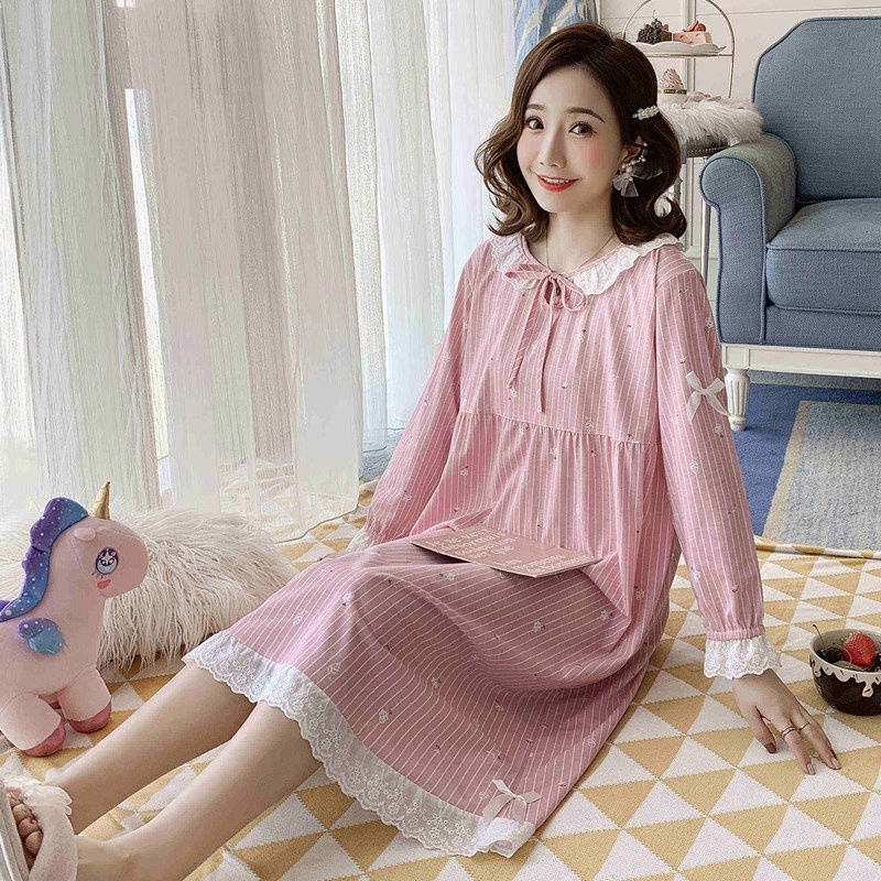 Đầm Ngủ Cotton Tay Dài In Hình Mèo Dễ Thương Cho Nữ | BigBuy360 - bigbuy360.vn