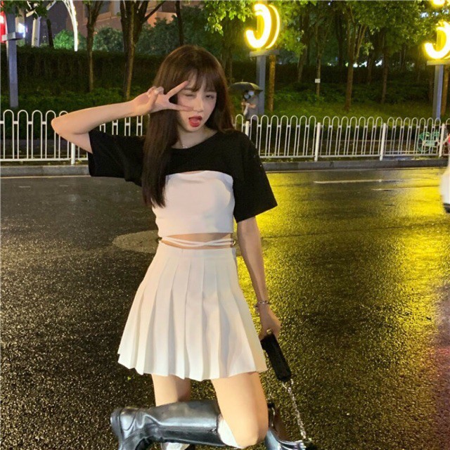 Set áo kiểu croptop dây quấn eo
