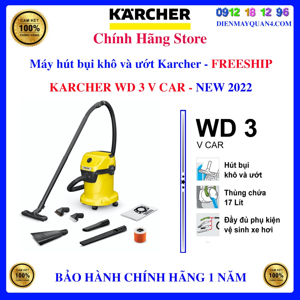 [Mã ELHAMS5 giảm 6% đơn 300K] Máy hút bụi khô và ướt Karcher WD 3 V Car (New 2022) - Karcher WD3 V Car