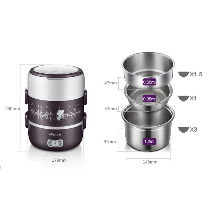 Hộp cơm điện bear inox 304 3 tầng cao cấp | BigBuy360 - bigbuy360.vn