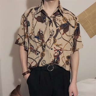 Áo sơ mi ngắn tay in hoa phong cách retro cho nam
