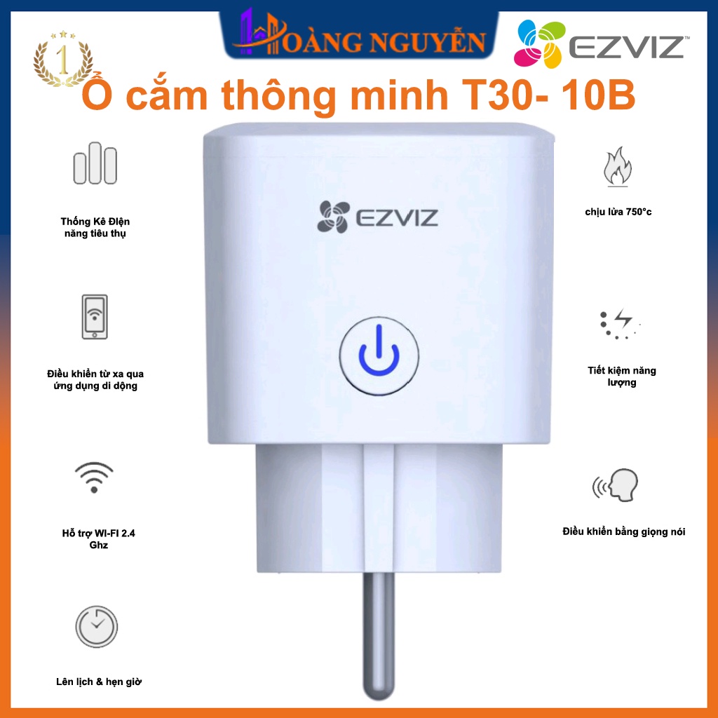 Ổ Cắm Điện Thông Minh Ezviz T30-10B-EU Ổ cắm thông minh Ezviz kết nối wifi, Đo điện năng tiêu thụ