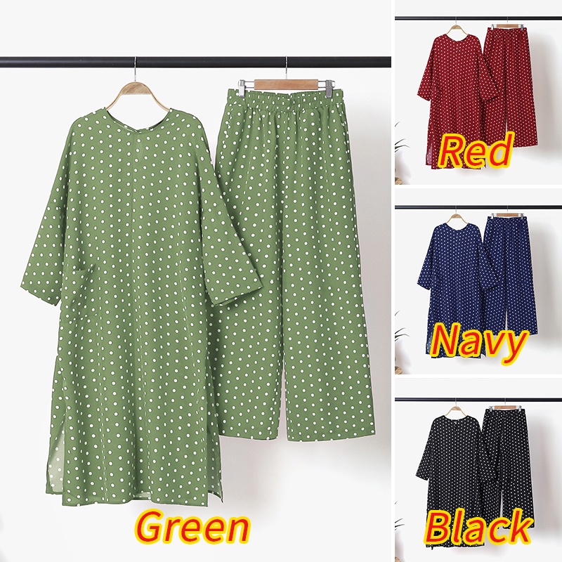 Set áo dài xẻ tà và quần dài Zanzea họa tiết chấm bi giản đơn thời trang cho nữ