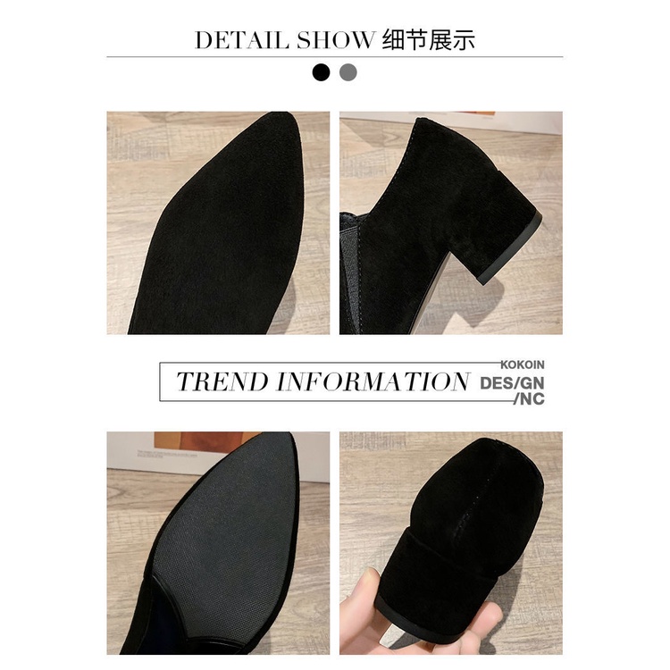 Giày Búp Bê Mũi Nhọn Gót Thấp Dày Dặn Màu Đen Phong Cách Anh Quốc Thời Trang Cho Nữ