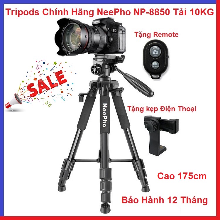 Chân Máy Ảnh, Tặng Romote, Tripod Điện Thoại, Tripods Máy Camera Chuyên Nghiệp - NP-8850 Chính Hãng NeePho - Tải 10KG