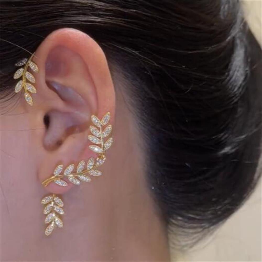 Bông Tai Hình Chiếc Lá Thời Trang Dự Tiệc|(MớI) Khuyên VàNh Tai ĐíNh Đá Xinh XắN