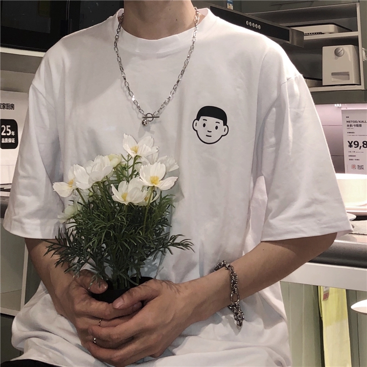 Áo thun tay ngắn dáng rộng in họa tiết hoạt hình thời trang mùa hè cho các cặp đôi