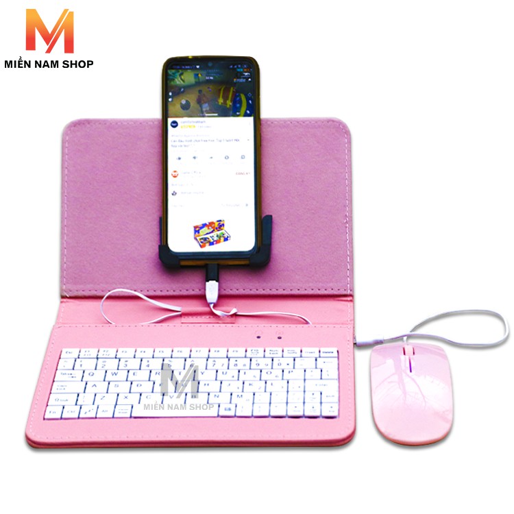 Bao da bàn phím kèm chuột máy tính bảng từ 4.5-8 inch DEVELOPE + Đầu chuyển đổi Micro USB sang Type C