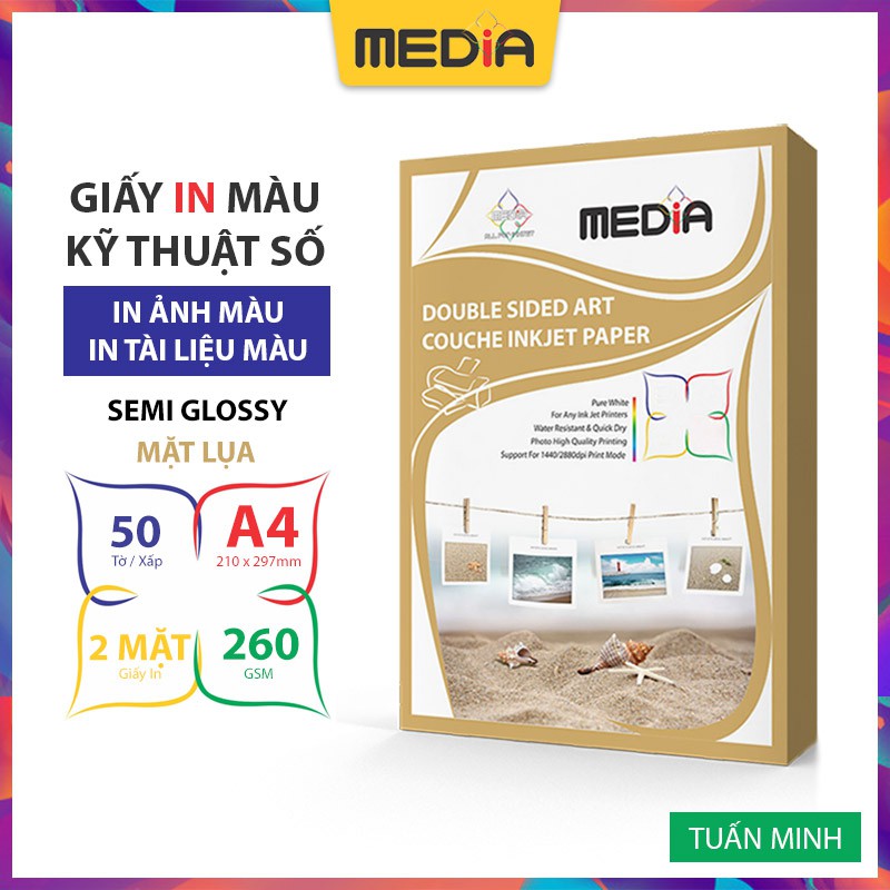 Giấy In Màu Media 2 Mặt Lụa A4 260gsm 50 Tờ