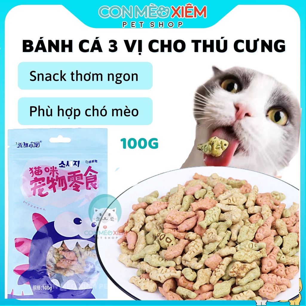 Bánh thưởng cho mèo cá dinh dưỡng 100g, thức ăn snack vặt huấn luyện mèo con Con Mèo Xiêm